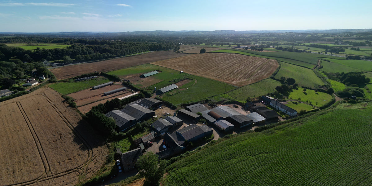 Aerial view of Appledore Farm and the surrounding Devon countryside