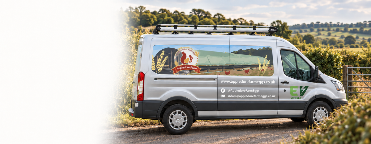 Appledore Farm delivery van on a country lane