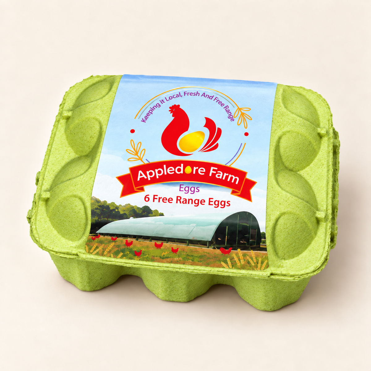 Green six-egg carton with Appledore Farm branding